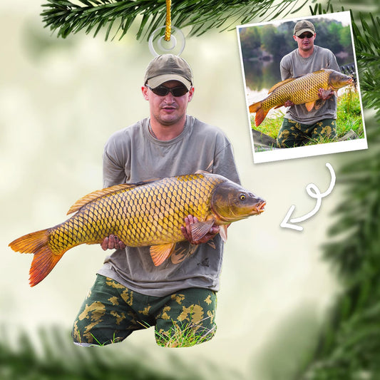 DOPTIKA Personalized 2D Fishing Ornaments for Christmas Tree, Personalized Photo Ornaments for Fish Lovers, Fishing Gifts for Fisherman, Fisherman Ornament Gifts for Dad Brother Husband