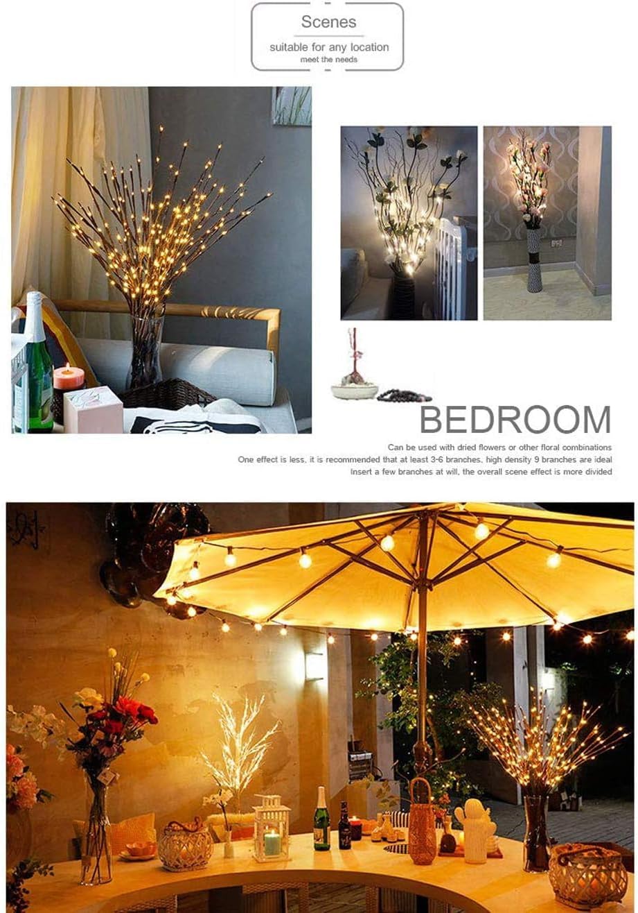 DK177 2 Pack Led Branch Light Battery Operated Lighted Branch Vase Filler Willow Tree Artificial Little Twig Power Sliver 30 Inch 20 LED for Home Romantic Decoration (Sliver-Color)