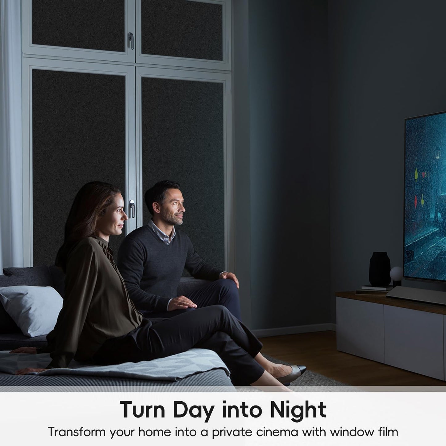 DUOFIRE Blackout Window Film Sun Blocking White Black Window Privacy Film Non Adhesive Static Cling Removable Windows Tint Anti -Glare Day Sleep Windows Tinting Films for Home, Office (23.6x118in)