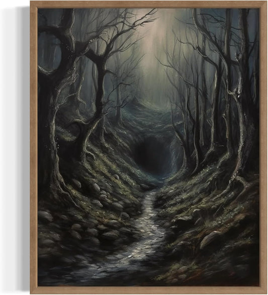 Dark Tunnel Poster Art Print, Halloween Scary Vintage Wall Art Academia Spooky Painting Decoration for Horror Prints, Gothic Posters Bedroom Decor 89 (Dark Tunnel, 11 x 14 inches, Wood Frame)