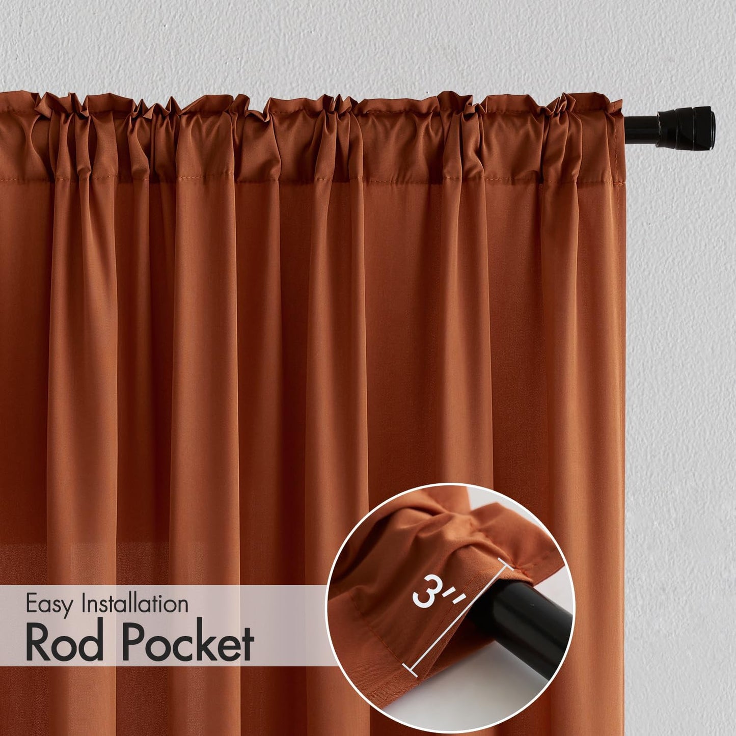 MIULEE Terracotta Privacy Sheer Curtains That Let Light in 90 Inches Long Non-See-Through Semi Sheer Curtain Light Filtering Window Curtains Drapes for Living Room Bedroom 2 Panels Set 42 X 90