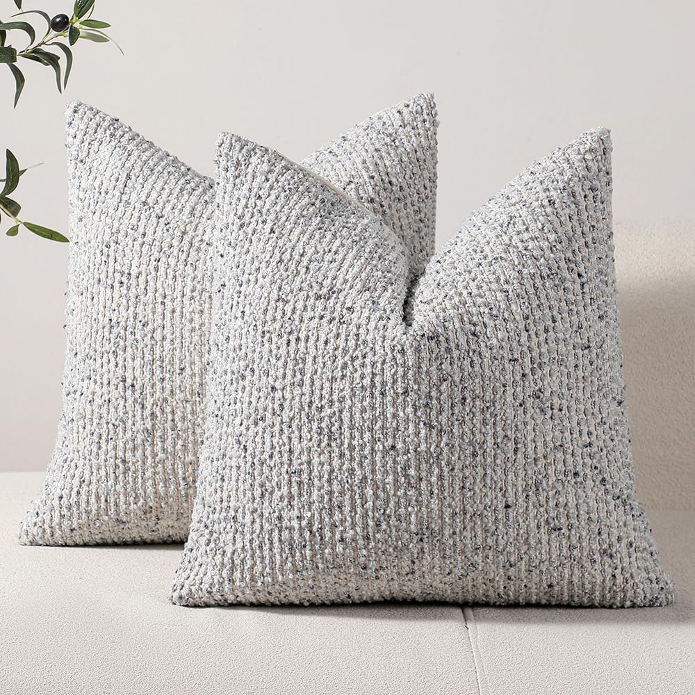 Striped Throw Pillow Covers 20x20 Set of 2 Blue Textured Boucle Chic Morden Boho Accent Farmhouse Square Decorative Couch Pillow Covers for Home Decor Bed Sofa Living Room