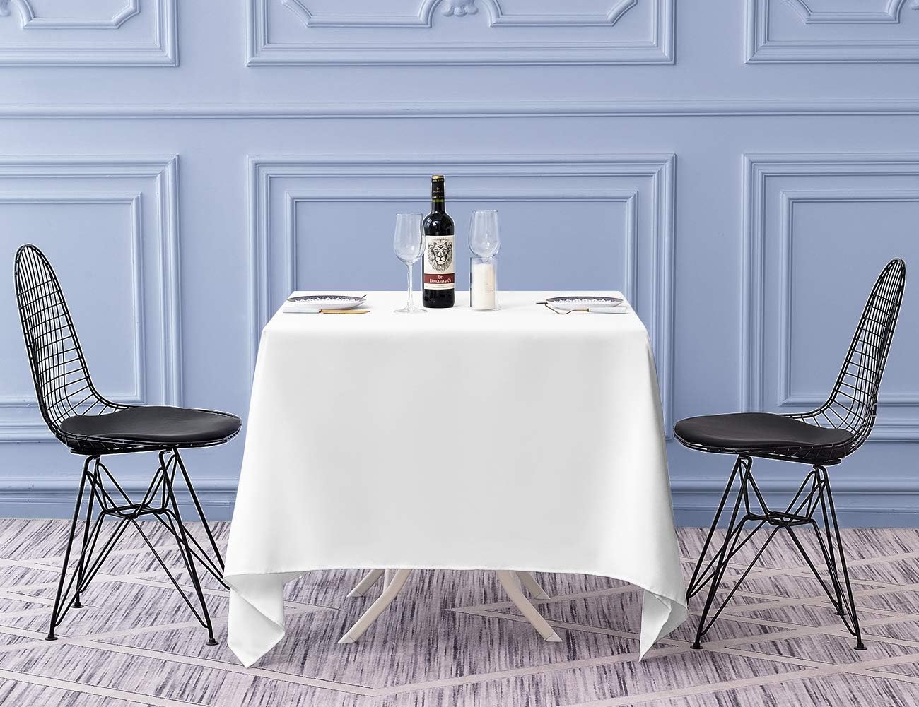 Surmente Square Tablecloth for Square or Round Tables 100% Polyester 85x85 Inch Table Cloth for Weddings, Banquets, or Restaurants (White)