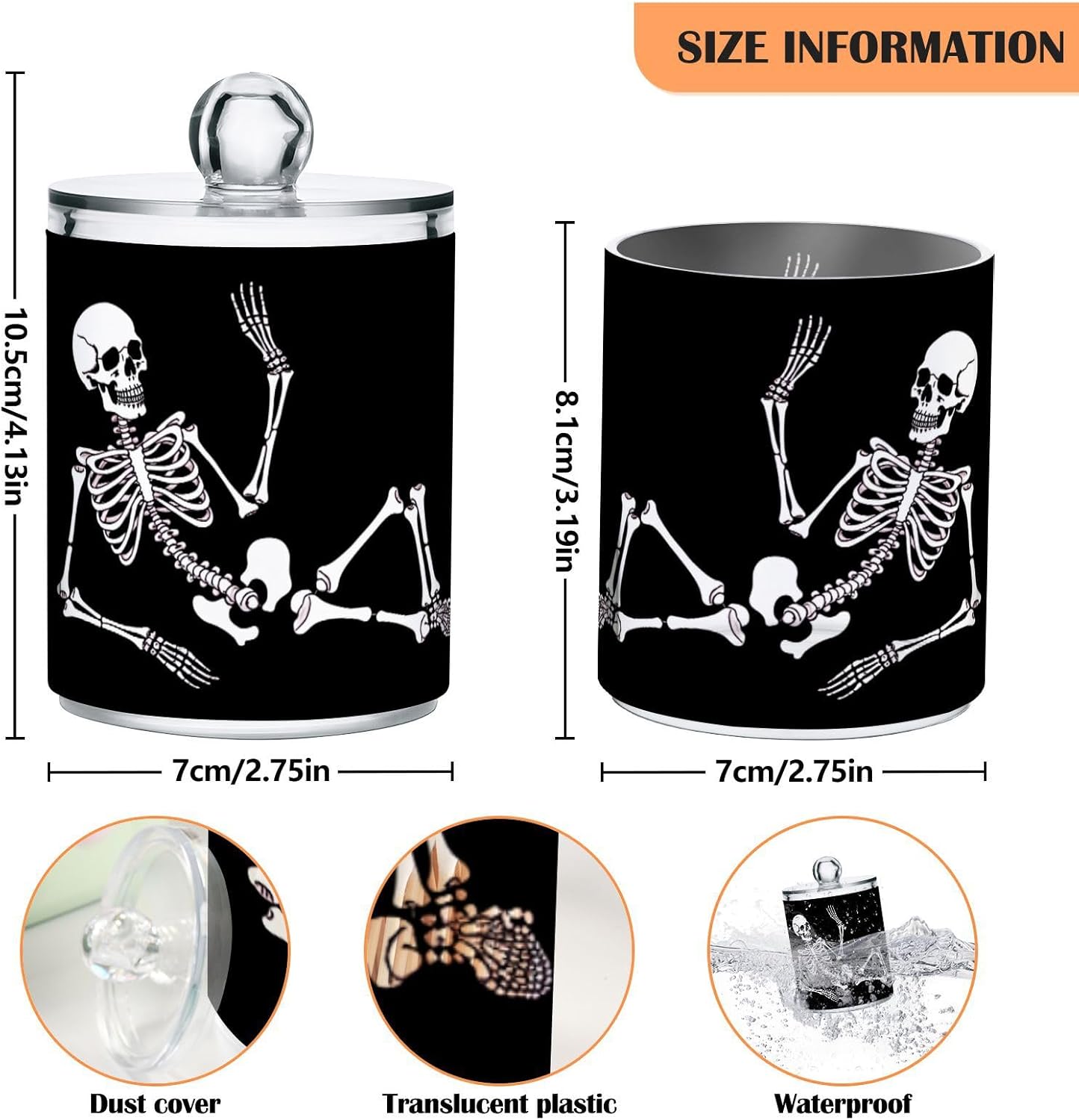 Halloween Skull 2PC Airtight Transparent Glass Storage Jar, Food Storage Container Glass, Can Store Candy, Salt, Coffee Beans, With lid, Easy To Use…