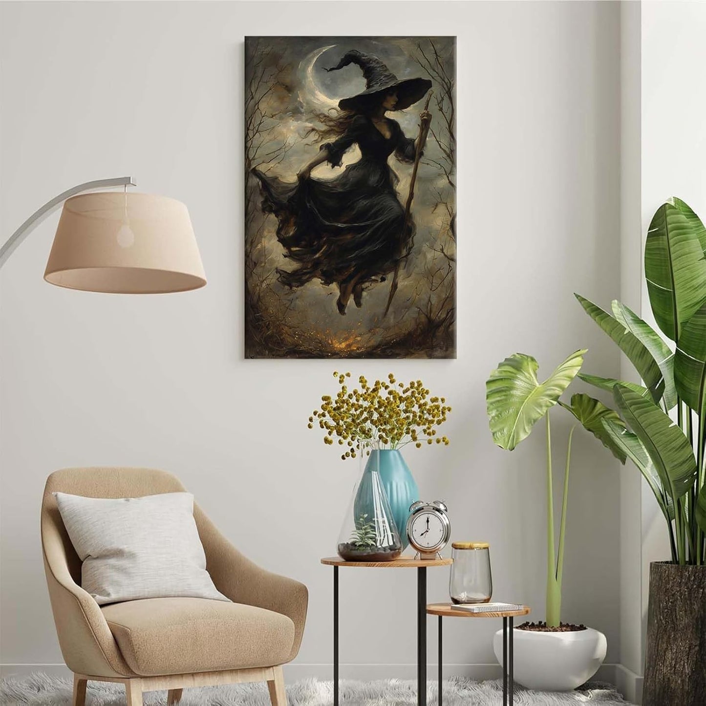 Witch in the Forest Halloween Print Wall Art Poster Witch Decor Vintage Print Dark College Wall Art Victorian Gothic Room Decor Canvas Wall Print24x36in Wood Framed