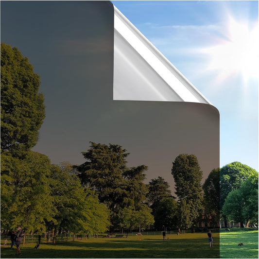 rabbitgoo Window Privacy Film One Way Window Tint for Home, Removable Reflective Heat Sun Blocking Anti UV Glass Door Covering, Mirror Tinting Film House Office, 35.4 in X 6.5 Feet, Brown Silver
