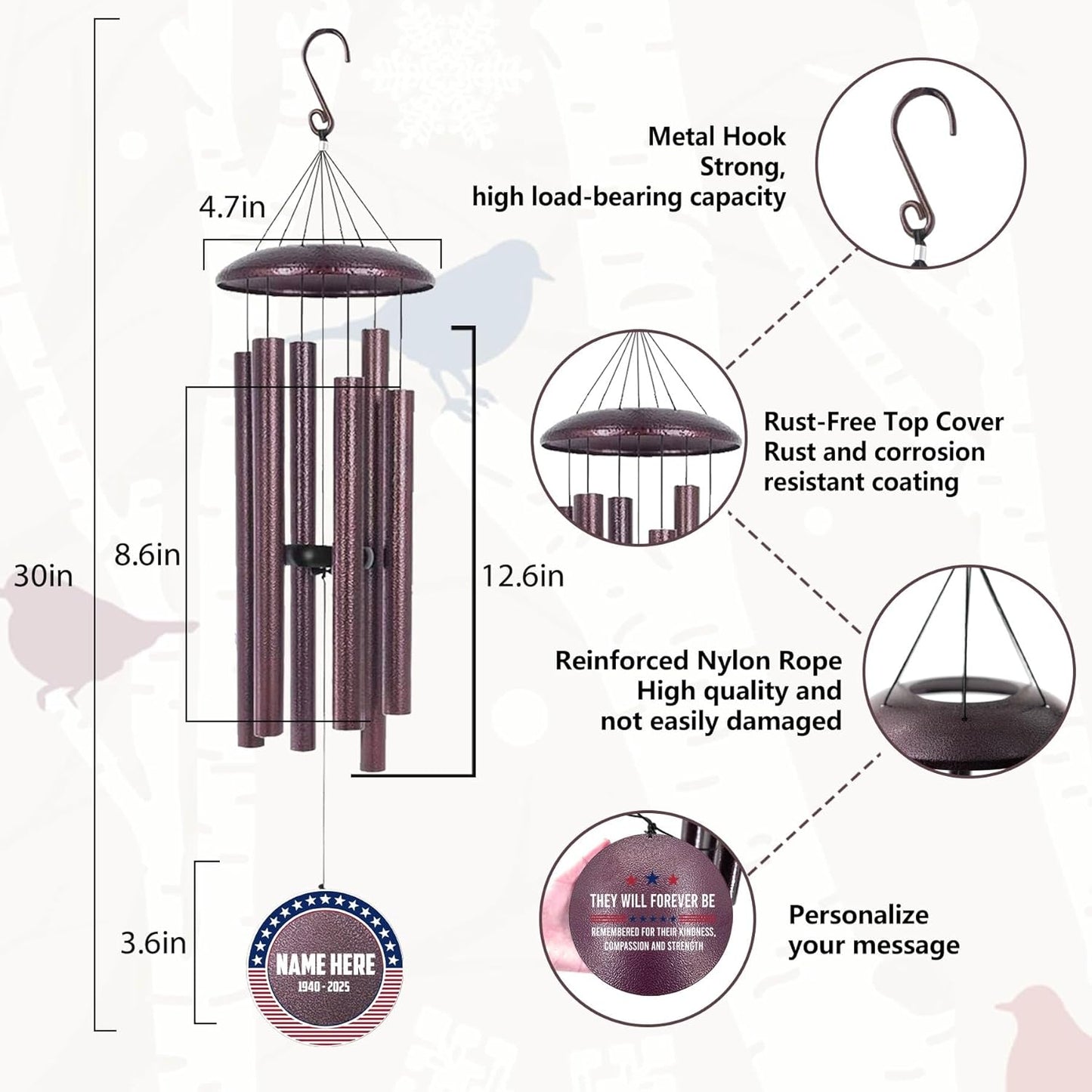 ASTARIN Personalized Wind Chimes for Memorial US Veteran, Deep Tone Wind Chimes for Loss of Loved One Brothers Sisters, Thank You Veteran Solider