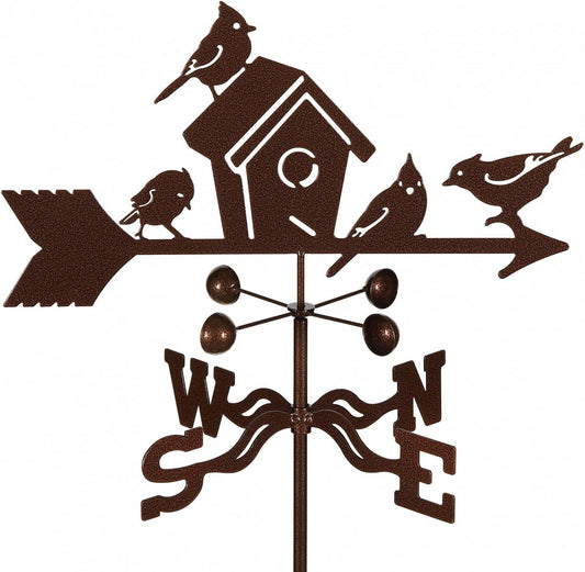 EZ Vane Steel Birdhouse Weathervane 80” Height, Includes Metal Garden Mount, Wind Cups & Brackets | Hand-Crafted and Family-Owned, Made in The USA with Triple Powder Coating, Limited