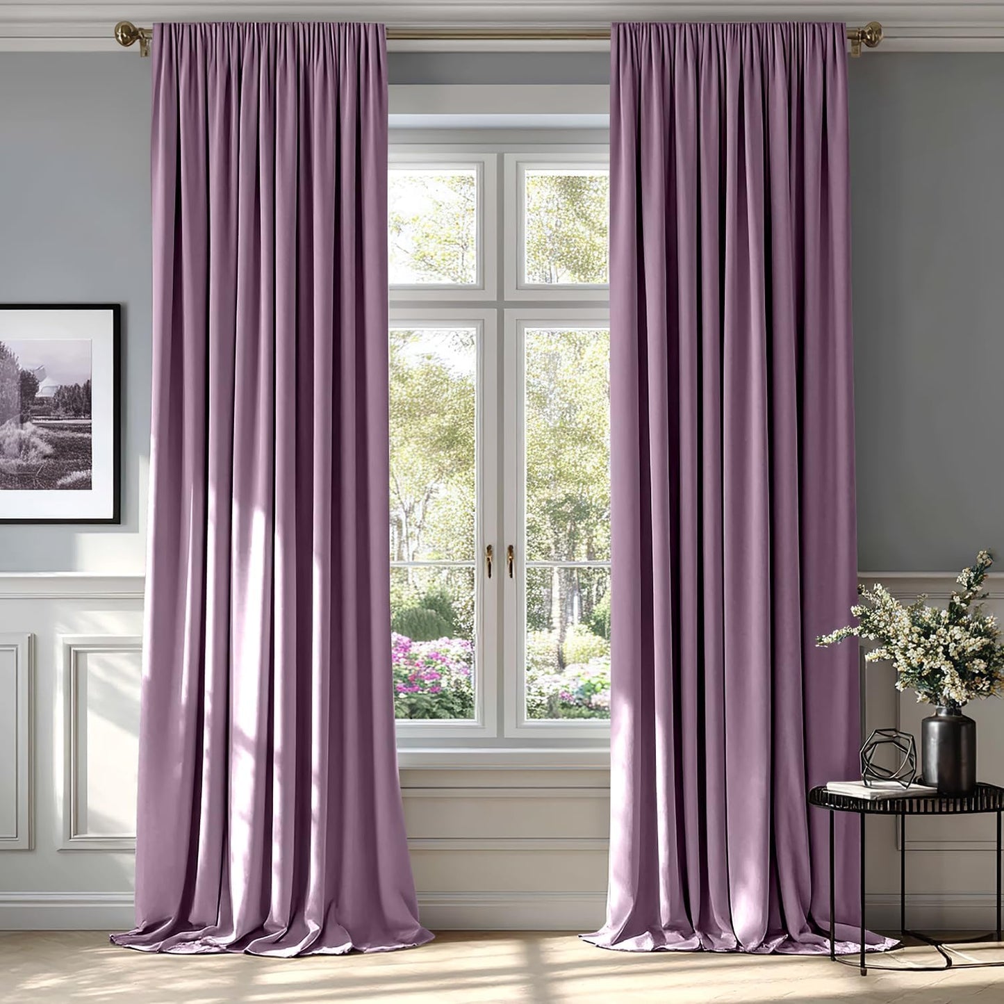 MIULEE Lavender Velvet Curtains Thermal Insulated Blackout Curtain Drapes for Bedroom Living Room Darkening 96 Inches Long Curtains Panels Rod Pocket Set of 2