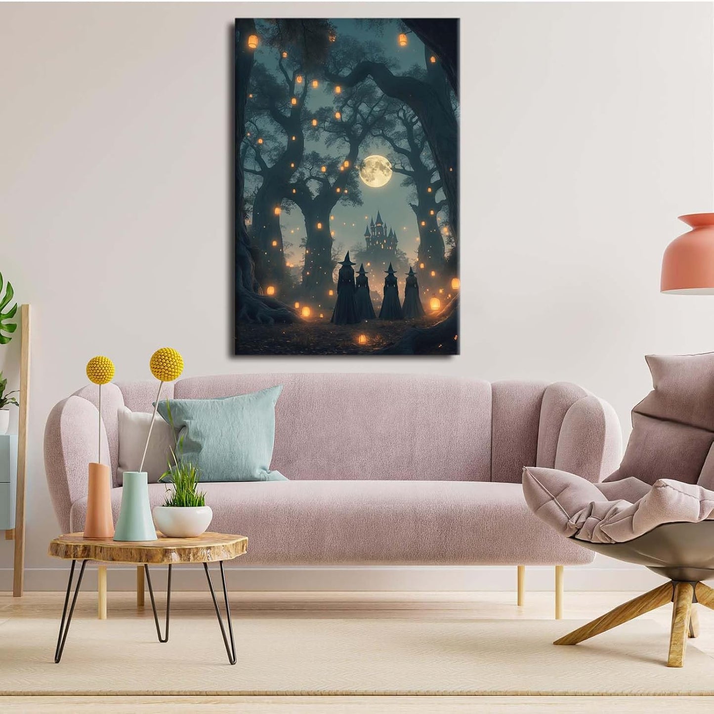 JFHCQJPK Mysterious creek painting witch and castle in magic forest art print canvas gothic print dark college decoration poster for home bedroom32x48in Frameless