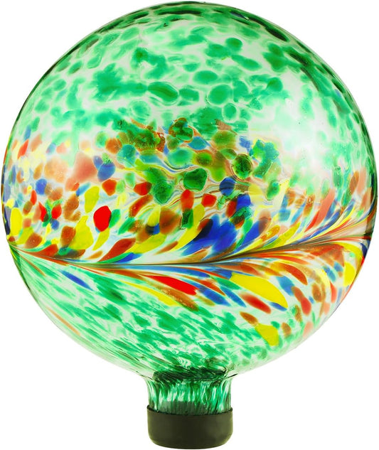 VOREEN 10-Inch Glass Gazing Ball, Outdoor Gazing Globe, Reflective Ball Yard Decoration for Homes, Patio, Lawn and Gardens, Gift for Mom Wife Friend, Phoenix Tail Design, Green