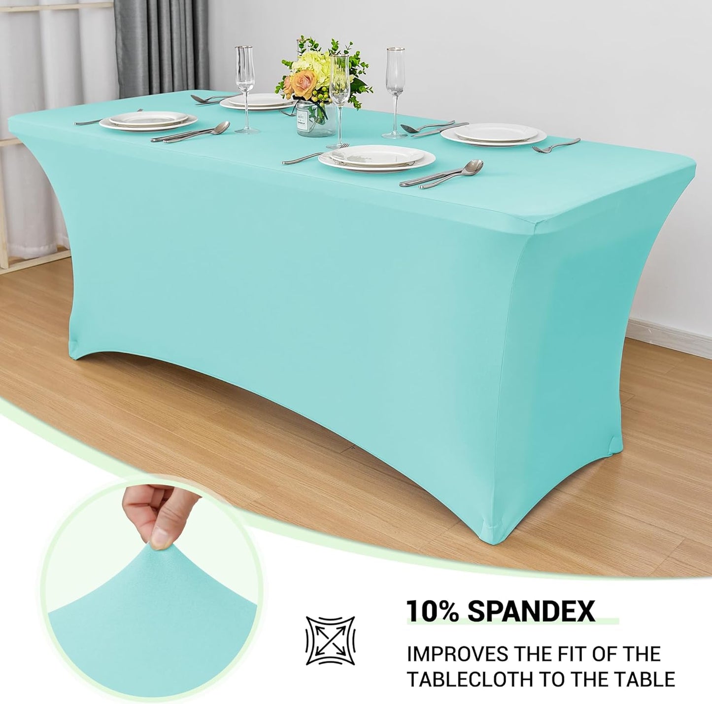 Obstal 4Ft Stretch Spandex Table Cover for Standard Folding Tables - 2 Pack Universal Rectangular Fitted Tablecloth for Party, Banquet, Events, Trade Show (Fresh Blue, 48L x 24W x 30H Inches)