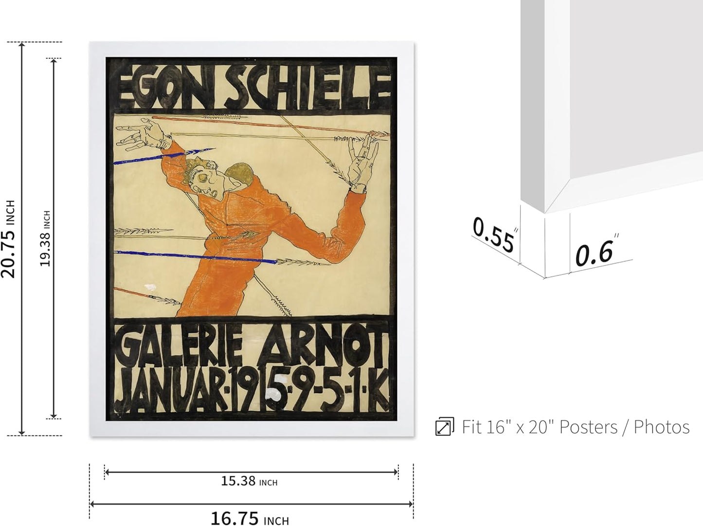 Poster Master Vintage Painting Poster - Retro Expressionism Print - Self Portrait as the Martyred St Sebastian - Gift for Artist, Friend - Wall Decor for Home, Office, 16x20 White Framed