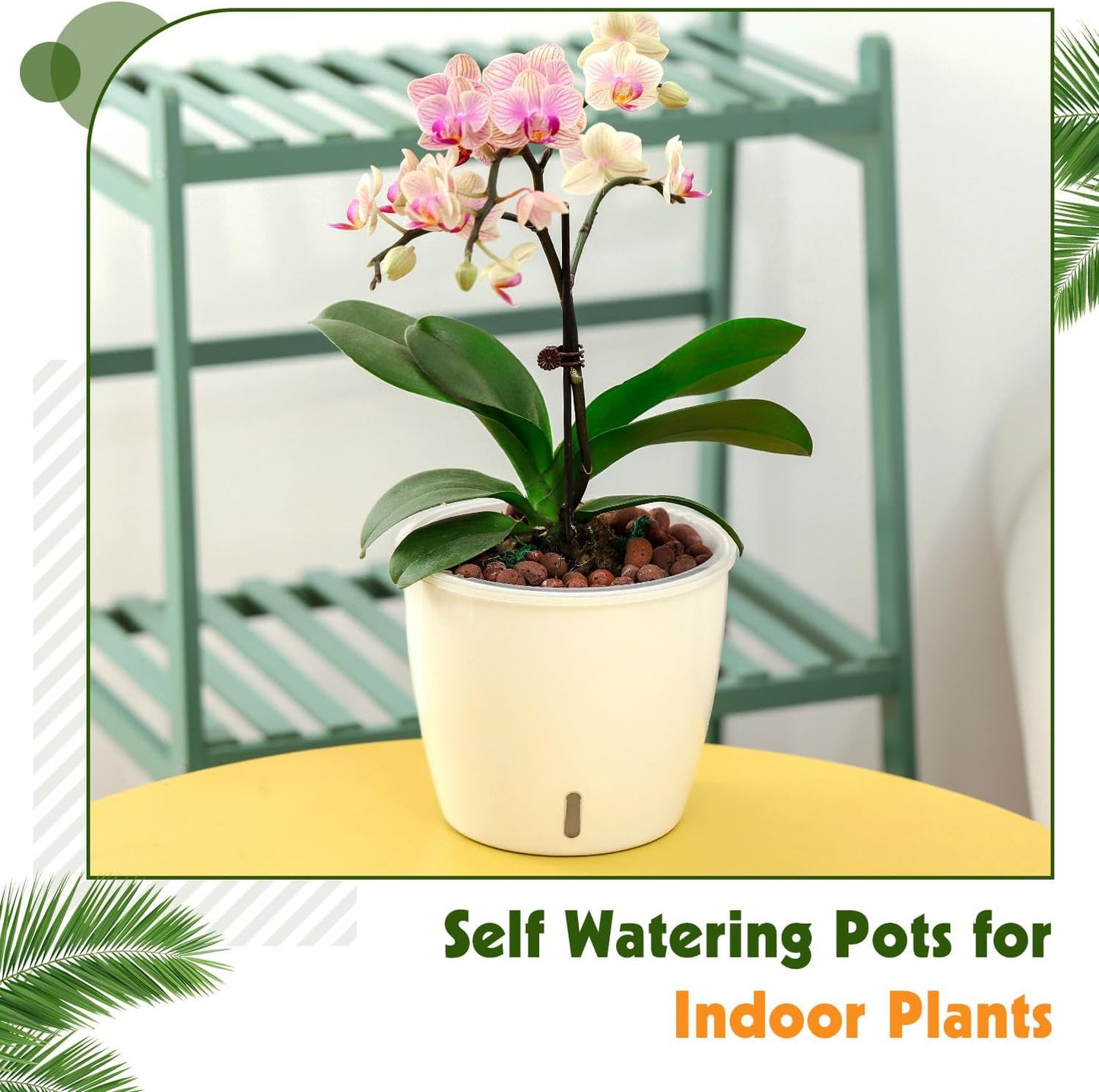 Self Watering Pots for Indoor Plants, 6-Pack 5'' Self Watering Planter with Drainage Holes, Small African Violet Pots with Water Indicator, Clear Wick Orchid Pot, White