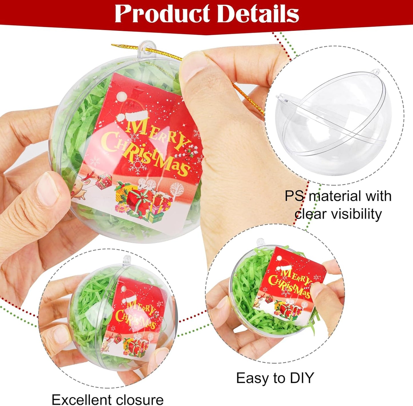 ANVAVO 50 Pieces 80mm Clear Plastic Fillable Ball Ornaments - DIY Craft Transparent Baubles for Christmas Tree Hanging - Shatterproof Decorations for New Years, Birthday, Wedding, Home Decor