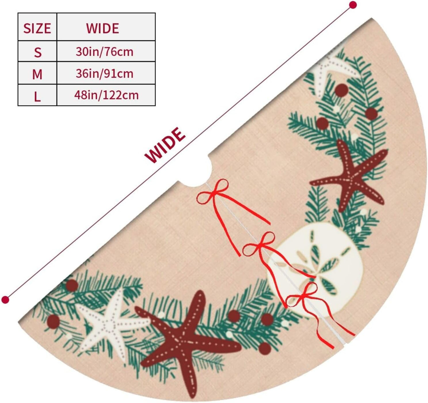 36" Large Christmas Tree Skirt, Coastal Rustic Beach Christmas Holiday Starfish Pattern Tree Mat Base Cover for Xmas Festive Holiday Party Decoration Ornaments