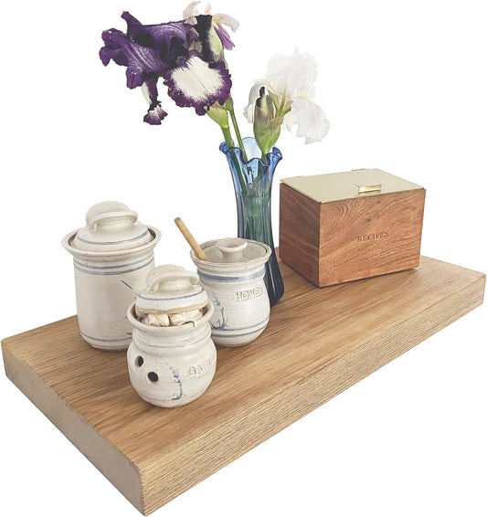 Joel's Antiques 24 Inch Wooden Floating Shelves for Wall - 24x12x2 in - Made of Natural Wood - Short Deep Heavy Duty Rustic Wall Shelves for Bedroom - Perfect for Bathroom, Kitchen - Natural