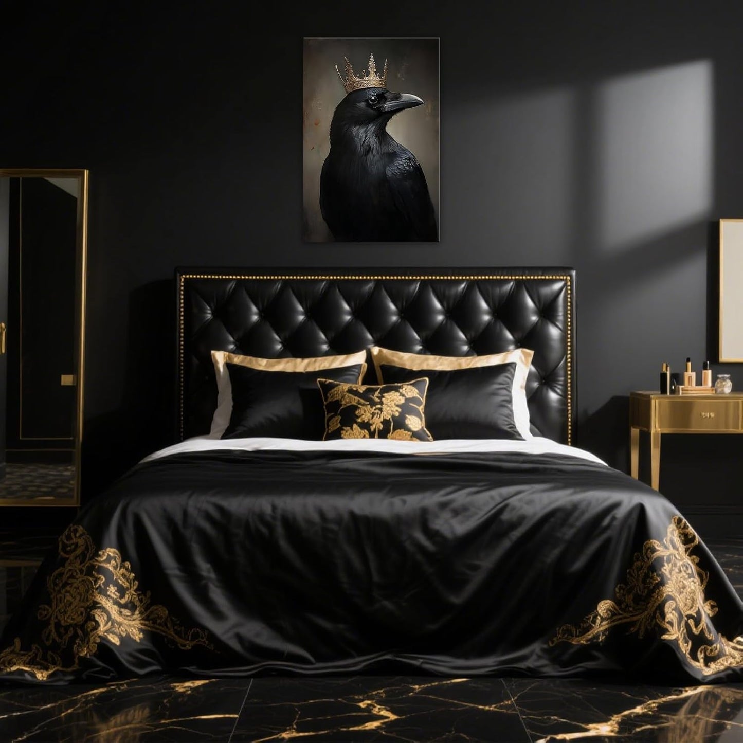 OAAPITI Raven King Wall Art Mysterious Black Bird Painting Dark Gothic Animal Canvas Print for Living Room Bedroom Home Office Inspirational Decor(Artwork-8,16"x24")