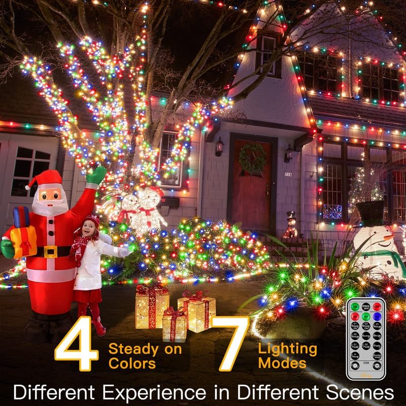 Ollny Christmas Lights, 210FT 640LED Christmas Tree Lights with 11 Modes Remote Control IP44 Waterproof, Warm White to Multicolored Outdoor Christmas Lights for Outside Indoor Patio Xmas Decorations