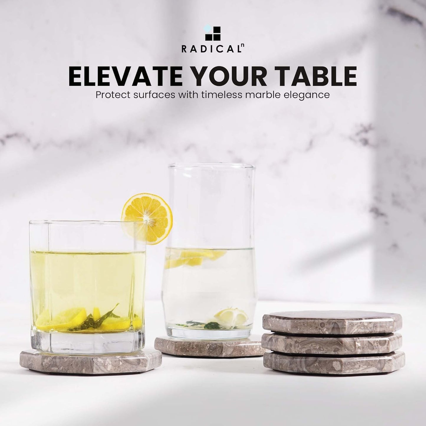 Radicaln Marble Coasters Star 3.5" Inches Oceanic Handmade Elegant Coaster Set of 6 for Drinks, Ideal for Round Table and Farmhouse Décor, Drink Coasters