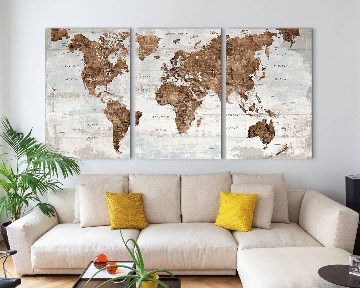 Living Room Pictures Wall Decor Large Wall Art for Home Office Artwork Vintage Old Maps for Wall Giant Oversized Art Prints Inspirational Brown Paintings