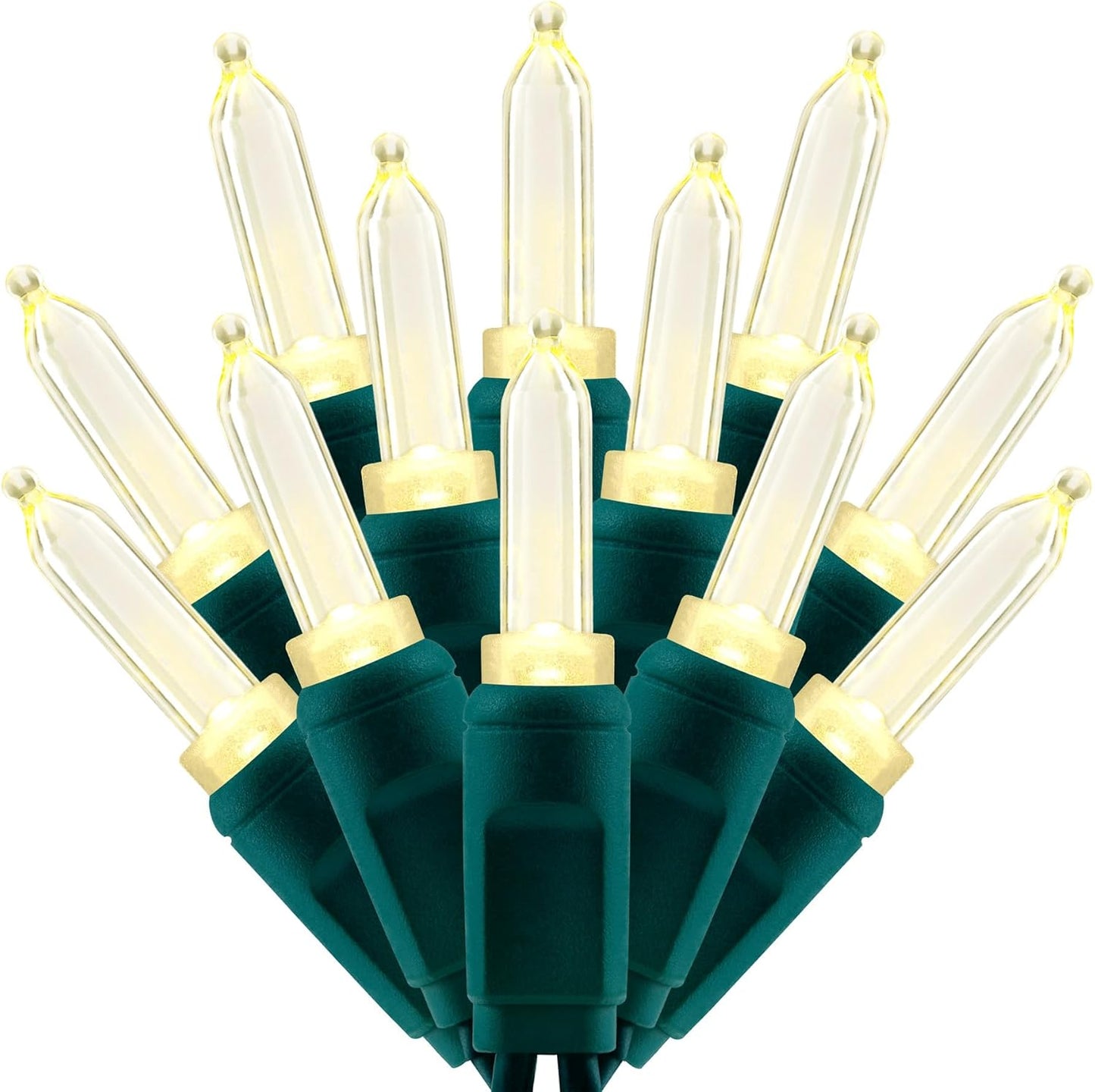 100 Warm White One-Piece LED Christmas Lights, 33 ft Green Cord High Waterproof UL Certified T5 Outdoor String Lights (Warm White)