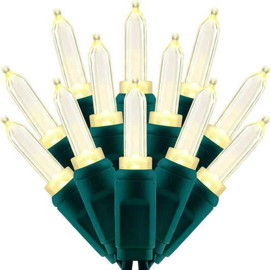 100 Warm White One-Piece LED Christmas Lights, 33 ft Green Cord High Waterproof UL Certified T5 Outdoor String Lights (Warm White)