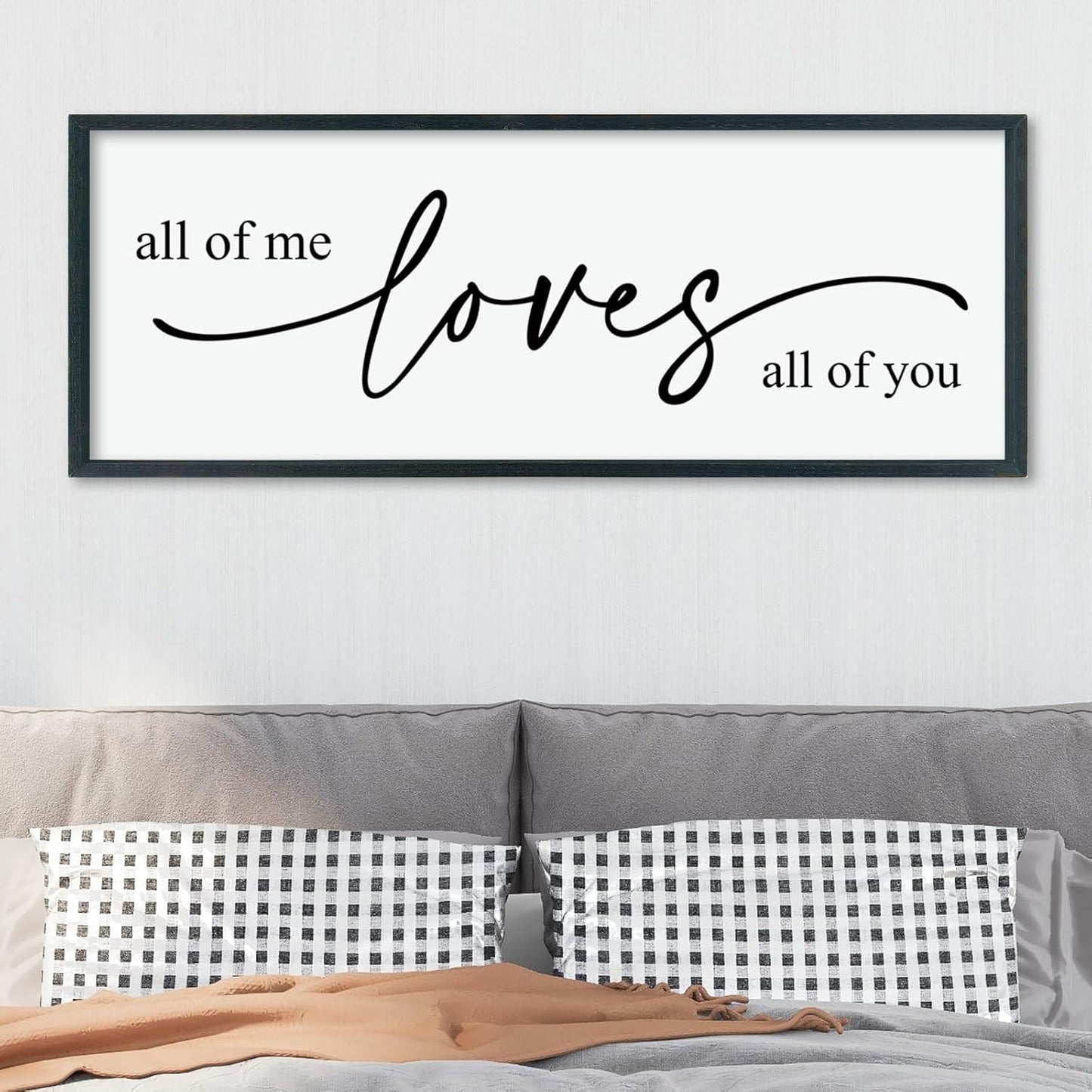 LuZhiQiang All Of Me Loves All Of You Wall Decor Art 40"×15" Master Bedroom Above Over Bed sign Love Quotes Large Framed Wooden Wall Hanging (Black)