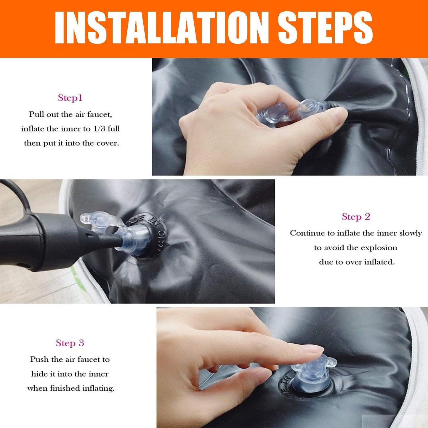 2 Pcs Outdoor Pouf, D21”x H9” Waterproof Outdoor Inflatable Ottoman with Foot Pump, Portable Patio Pouf for Garden Camping or Home Use