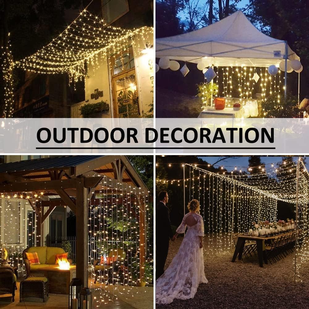 Solhice LED Curtain Lights Outdoor 40ft x10ft, 800 LED Plug in Hanging String Lights Indoor, Christmas Twinkle Lights Backdrop for Outside Backyard Patio Wedding Décor, Warm White (Not Connectable)