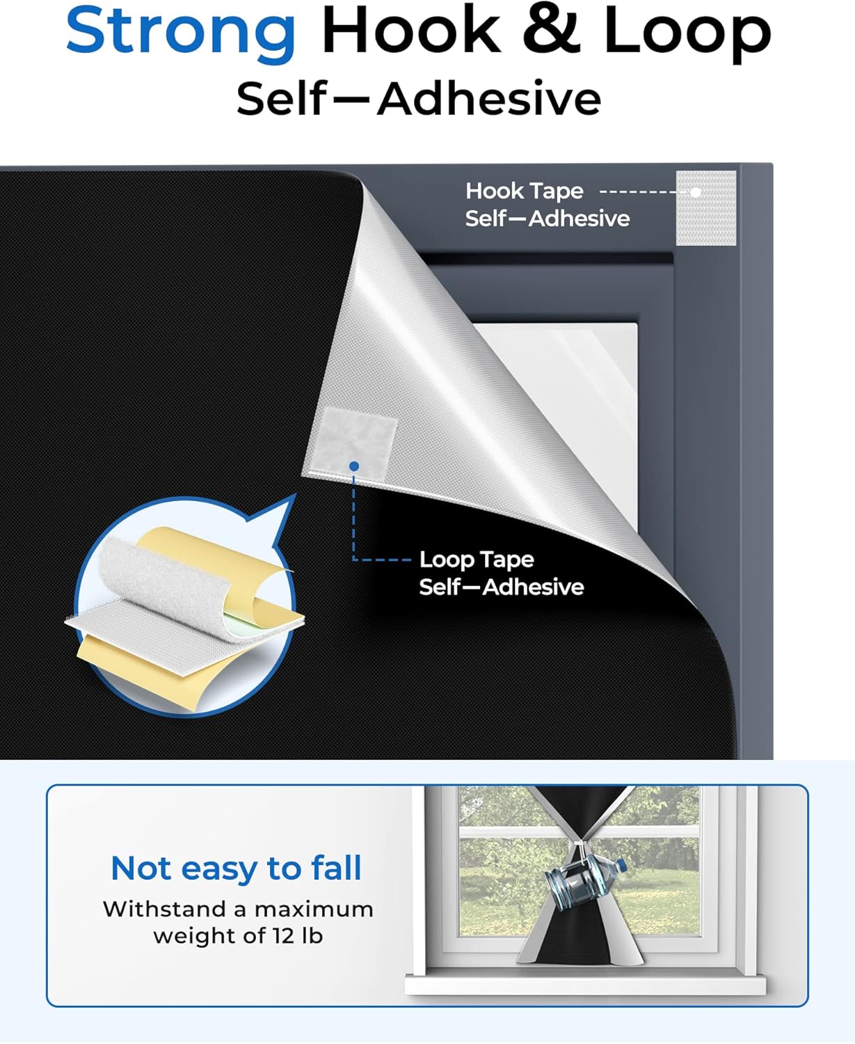 Sumobaby 50"x57" Portable Blackout Curtains, Blinds for Windows with Hook & Loop Tapes, 100% Blackout Window Shades, Curtains Easy to Cut Fit for Bedroom, Baby Room and TV Room (Black)