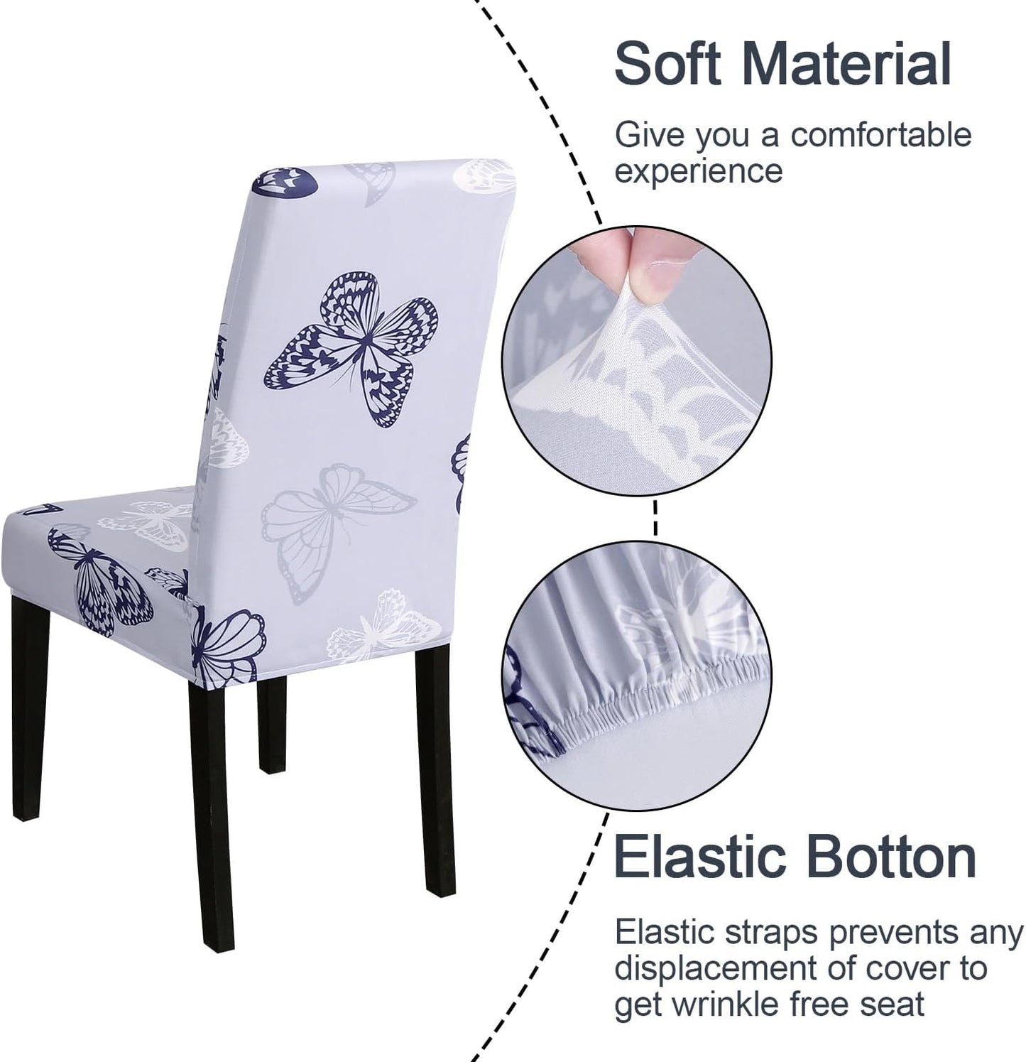 JQinHome Pattern Chair Covers for Dining Room Set of 4, High Stretch Removable Washable Parsons Chair Slipcover for Home Party Hotel Wedding Ceremony (Grey Butterfly,4PCS)