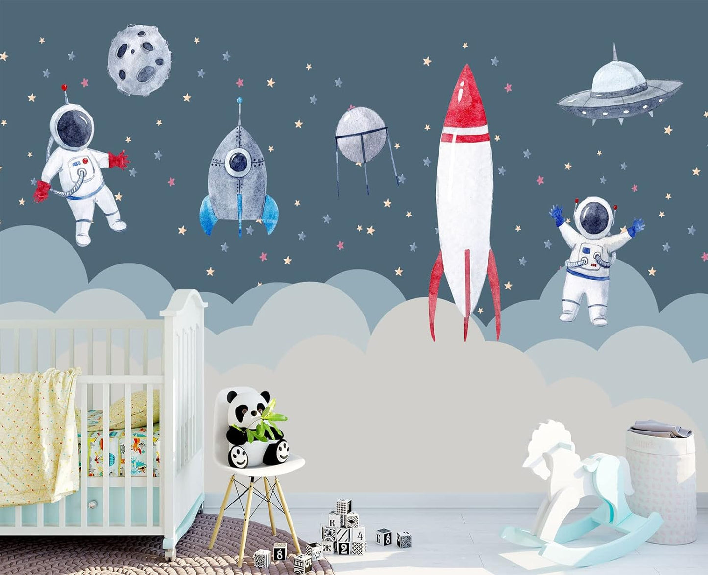 Children's Astronaut Rocket Moon Nursery Wall Mural Wallpaper 178" x 117"