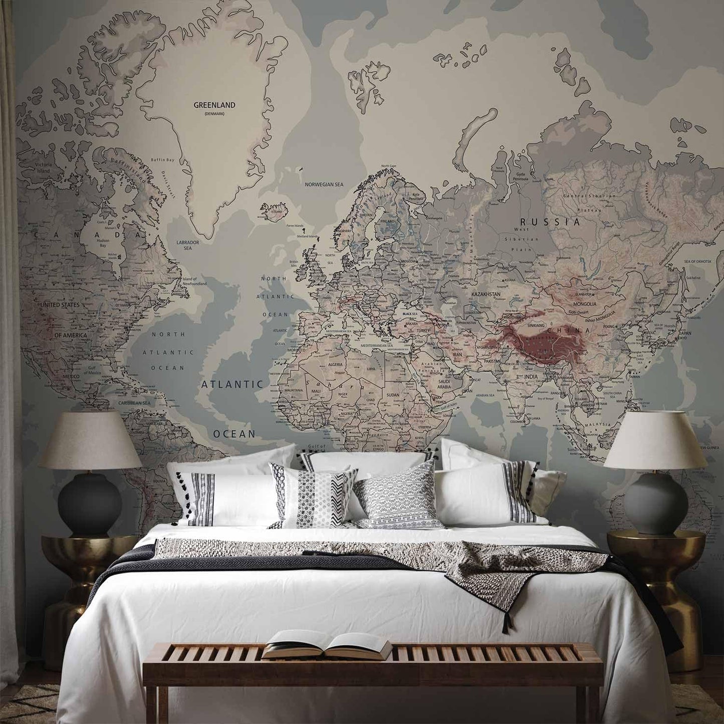 artgeist Premium Wall Mural World Map 138x101 in - XXL Non-Woven Wallpaper Fleece Wall Decor Photo Print Picture Image Design Home Map of The World k-A-0061-a-c