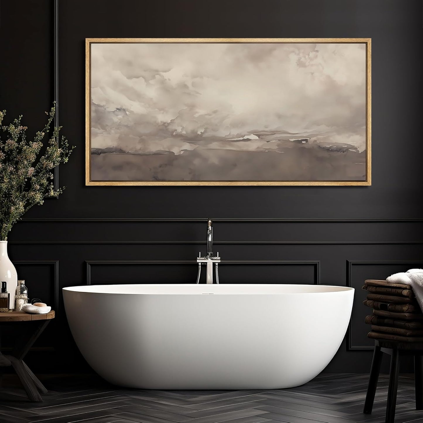 MUDECOR Extra Large Framed Canvas Print Wall Art Misty Landscape Neutral Tranquil Abstract Nature Painting in Earth Tones Illustrations Decorative Colorful Multicolor for Bedroom - 60"x30"