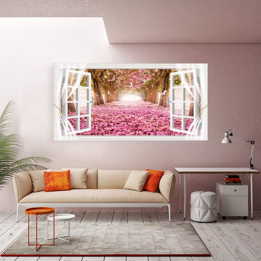 AH40162 Wall Art CanvasTrees and Pink Rose Paintings Printed Pictures Stretched and Framed Canvas Paintings Ready to Hang for Home Decorations Office Wall Decor Artwork