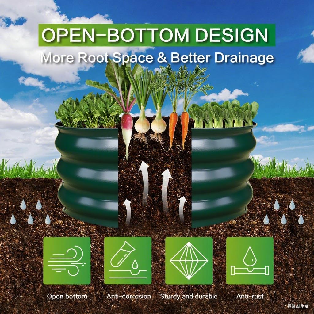 GARDMAX 2 Pack 2x2x1FT Galvanized Round Raised Garden Bed Kit, Metal Planter Boxes Outdoor with Easy Assembly, Large Garden Bed for Vegetables, Fruits, Flower, Herbs Dark Green