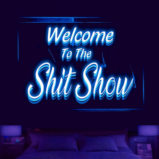 Welcome to the Shitshow Tapestry Blue Dorm Room Decor for Bedroom Wall Hanging Vintage 3D Word Art Flag Wall Tapestry for Living Room Dorm Party Decor (51 X 60 Inches)