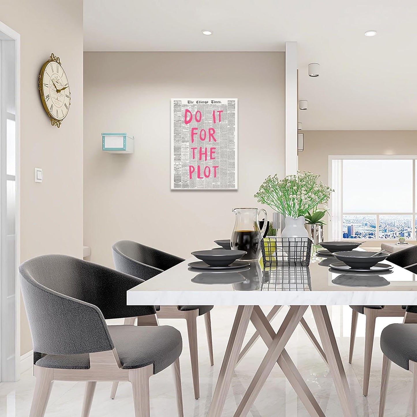 Liyark Retro Black And White Chicago Newspaper Poster Pink Trendy Preppy Apartment Art Motivational Affirmation Do It For The Plot Prints For Home Bedroom Living Room Wall Decor 12x16in Framed