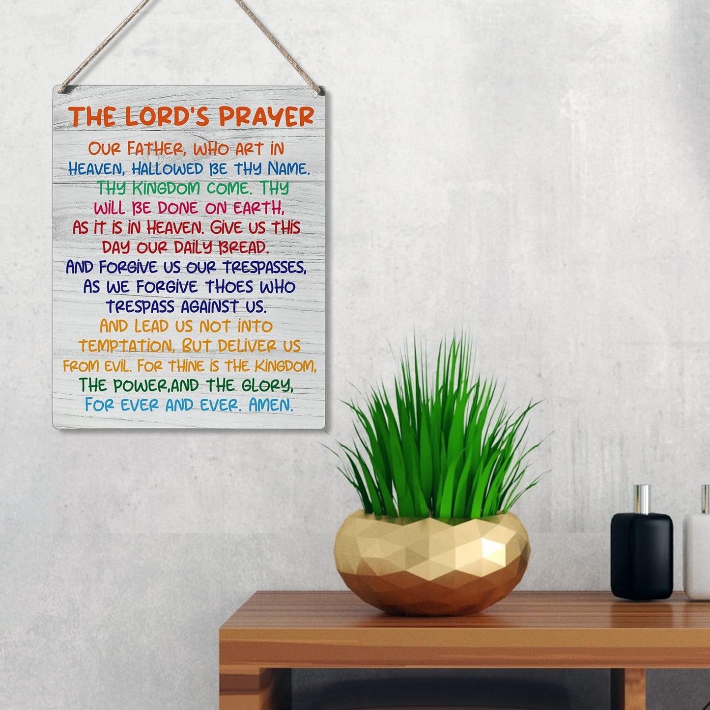 Inspirational Gift Signs the Lord's Prayer Our Father Who Art in Heaven Hallowed Be Thy Name Wooden Hanging Sign Religious Scripture Art Wall Home Decoration 10 x 8 Inches…