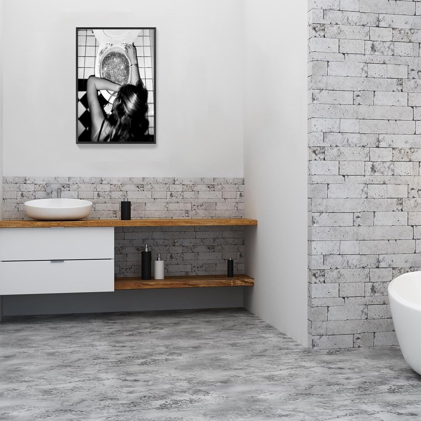 Funny Bathroom Wall Art Black and White posters Bar Disco Party prints painting Girls Bathroom Canvas wall art Funky aesthetics Teen Girl Bedroom wall decor for 16x24in Framed