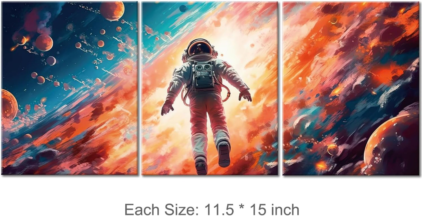 Galaxy Canvas Prints & Posters - 3 Panel Framed Astronaut Artwork for Boys Bedroom & Home Decor