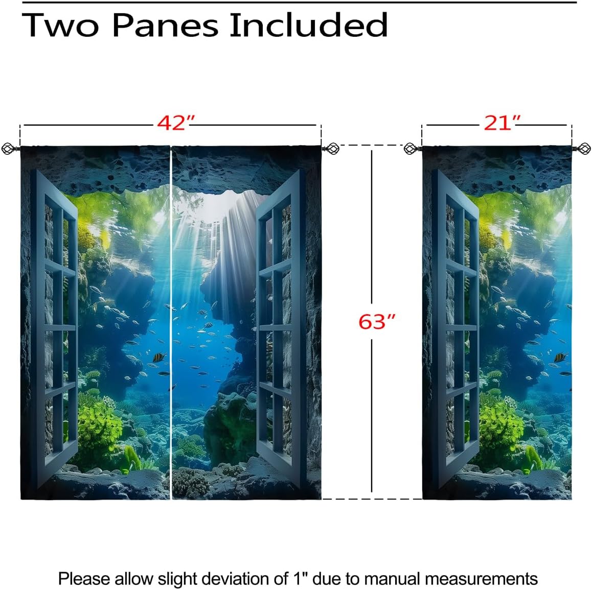 Ocean Fishs Blackout Curtains for Girls Boys Home Decor, Underwater Tropical Fish Undersea Coral Grommet Thermal Insulated Drapes Darkening Window Curtain for Bedroom Living Room, 42 x 63 Inch