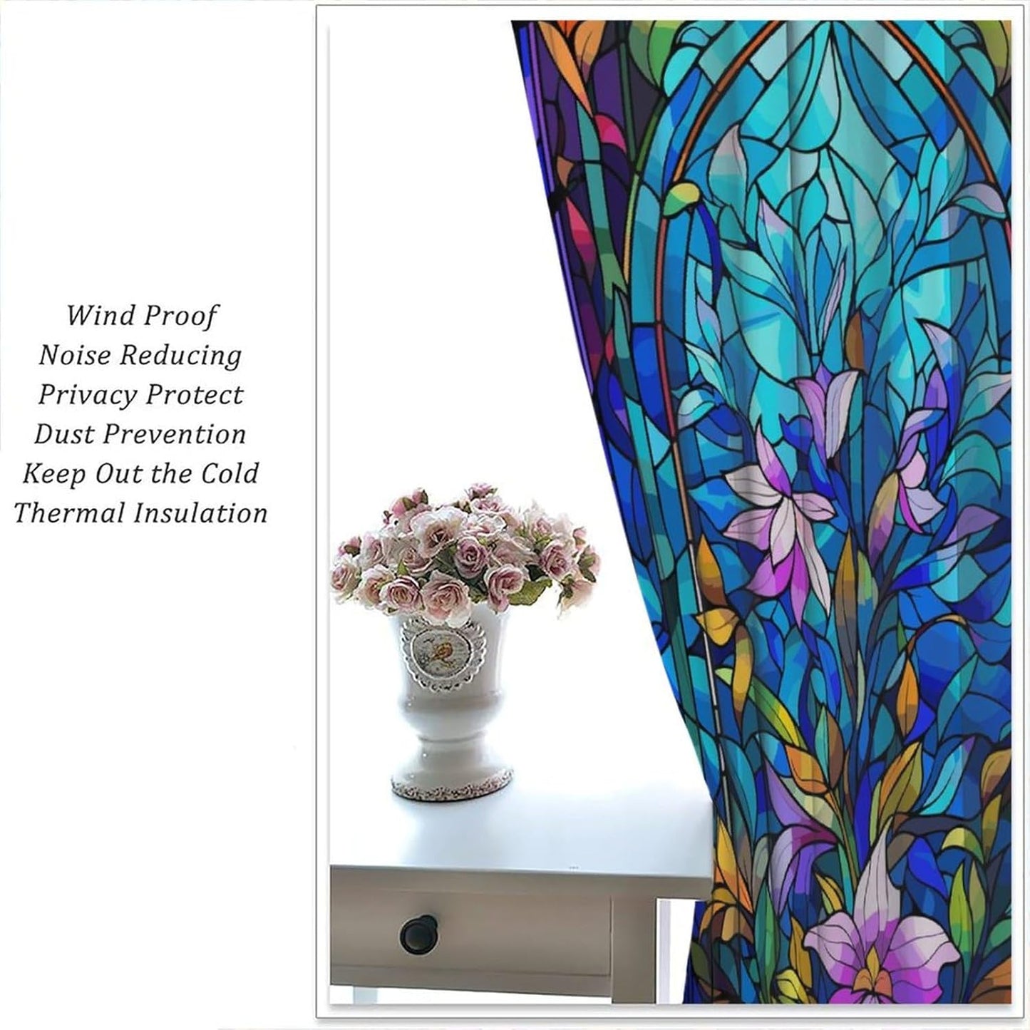 Stained Glass Curtains,Abstract Colorful Floral Geometric Art Home Decor Drapes for Bedroom Living Room Kitchen Window Treatment 2 Panels Set Total Size 84" W X 84" L Inch