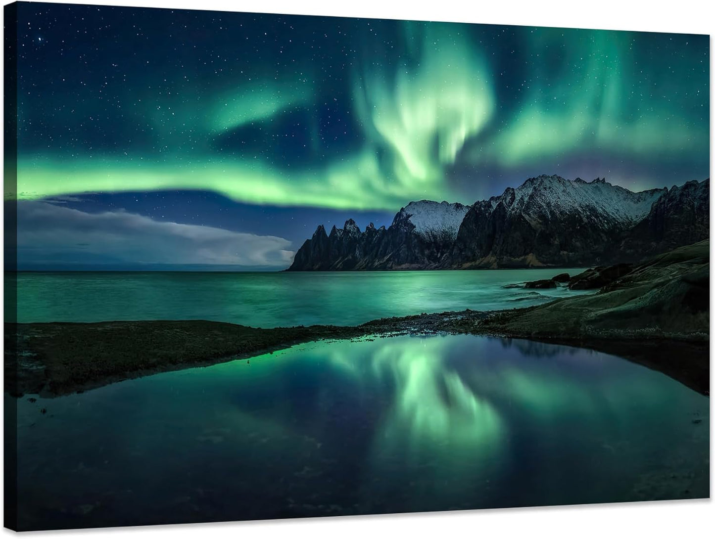 Aurora Borealis Wall Art Painting for Office Bedroom Scenery Landscape Canvas Print Framed Picture Northern Lights Poster Artwork Ready to Hang(12.00"x16.00")