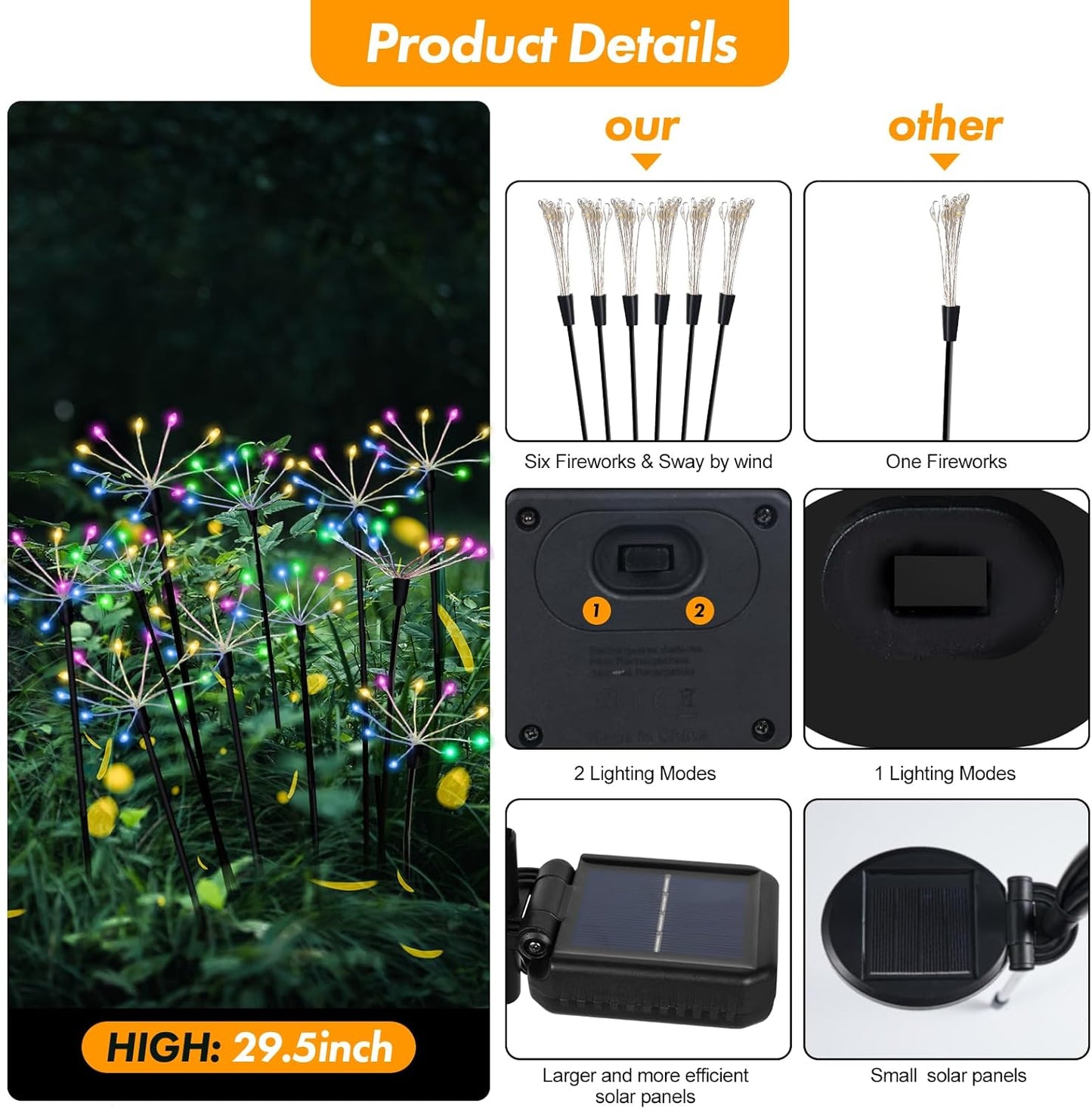 Kwaiffeo Solar Garden Lights Outdoor Waterproof Decorative Solar Lights for Outside 2 Pack with120 LED Swaying Fairy Firework Light Yard Garden Decor, Gifts for Mother's Day Mom Grandma Women