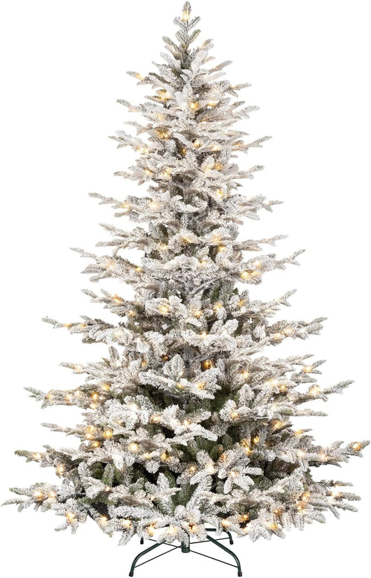 Hykolity 6 ft Snow Flocked Christmas Tree, Prelit Artificial Christmas Tree with 330 Warm White Lights, 797 PE&PVC Branch Tips, Metal Stand and Hinged Branches