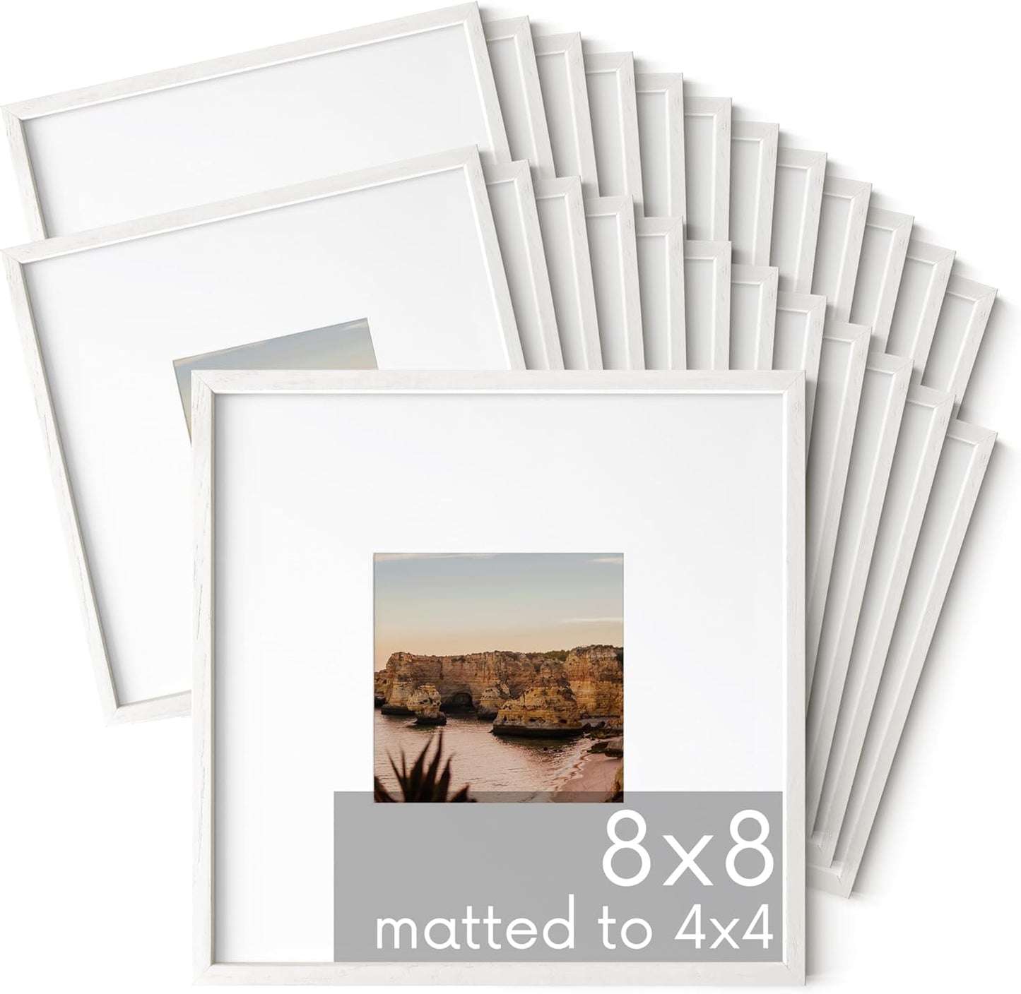 HAUS AND HUES Square Picture Frames - 8x8 Set of 25, Wooden Frames with Mat, White Oak Finish