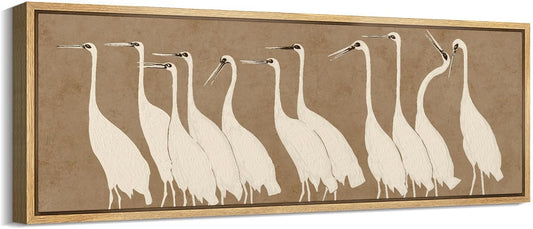 MUDECOR Large Framed Canvas Print Wall Art Minimalist White Cranes on Beige Background Antique Retro Fine Art Illustrations Decorative Colorful for Bedroom - 60"x20"