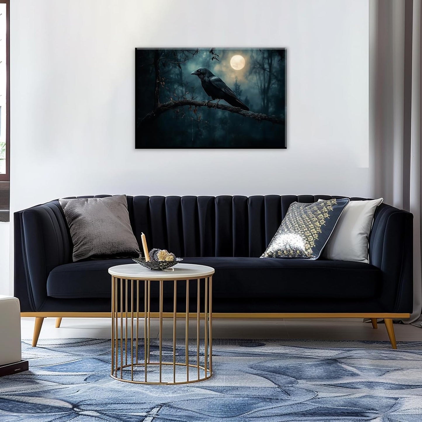 Crow Picture Wall Art Black Crow Canvas Prints Vintage Halloween Decoration Gothic Raven Art Poster Dark Academia Spooky Painting Horror Picture Home Decor(Artwork-2,28"x42")